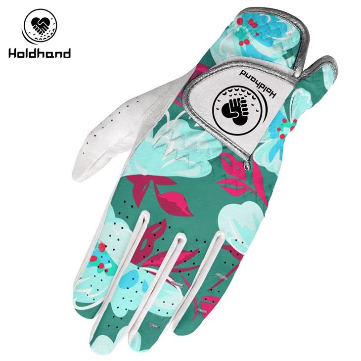 Purple Floral Print Golf Gloves PU Leather Gloves